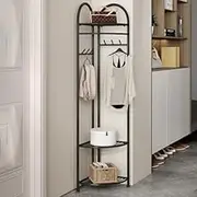 Corner Coat Rack Hall Tree with Shoe Bench Entryway Coat Rack with 6 Metal Hooks,Industrial Corner Shoe Racks Freestanding Corner Shelves Organizer Entryway Bench with Coat Rack & Storage