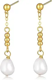 [Ritach] Pearl Earrings for Women 14K Gold/Silver Plated Handpicked Fresh Water Pearl Drop Earrings Vintage Baroque Small Dangle Earrings for Wedding Jewelry, Copper, No Gemstone