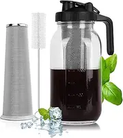 [PNHYTUGY] Cold Brew Coffee Maker,Iced Coffee Maker, Mason Jar Pitcher with Stainless Steel Filter, Pour Spout Handle Lid, Heavy Duty Glass for Iced Coffee & Tea -64 Oz（2 Quart） Black
