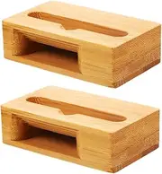JOINPAYA 2pcs Bamboo Phone Sound Amplifier Stand Multi Functional Dock Holder for Cell Phones Stylish Desktop Speaker Durable and Portable Design for Home Office Travel