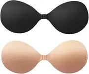[KESYOO] 2Pcs Invisible Silicon Bra Backless Silicon Bra Blac and Beige U Plunge Silicon Bra Push Up Backless Dress Breast Petals Strapless Invisible Breast Covers for Bride Woman M
