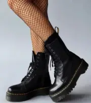 Dr. Martens Jadon Platform Womens 11 Polished Smooth Black Chunky Boots New Box