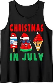 [Generic] Christmas in July Watermelon Ice Pops Xmas Santa Hat Funny Christmas Tank Top T-Shirt for Men Crew Neck Tee Shirt