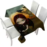 Scary Autumn the Scarecrow and Crow Winged Girl Tablecloth