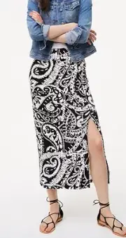 Ann Taylor LOFT Side Slit Pull-on Paisley Seamed Maxi Skirt Size X-Small Black