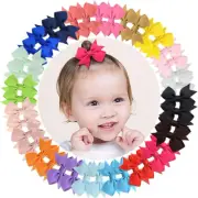 40Pcs Baby Girls Clips 2" Grosgrain Boutique Solid Color Ribbon Mini Hair Bows C