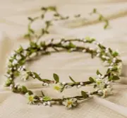 Women Cream White Daisy flower Leaf Hair Headband Crown Tiara Garland Wreath