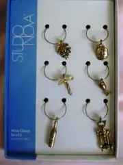 STUDIO NOVA GOLD TONE METAL SET of 6 WINEWORKS Elegant Wine Charms New in box