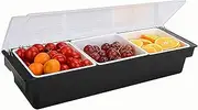 Ice Chilled Condiment Caddy with 3 Removable Compartment, Fruit Veggie Condiment Chilled Topping Caddy Station Server Organize for Bar Accessories, Fruit, Salad, Taco, Party Garnish, Clear Lid