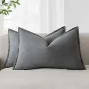 Pack of 2, Decorative Linen Soild Throw Pillow 20" x 12" (Pack of 2) Grey