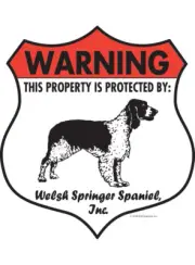 Warning! Welsh Springer Spaniel - Property Protected Aluminum Dog Sign - 7" x 8"