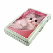 Pink Kitten Image Cigarette Case w/Built in Lighter Metal Wallet