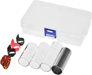 Guitar Slides, Guitar Slides Set Includes 3 Glass Slides (5.1cm/ 6cm/ 7cm) + 1 Stainless Steel Slide (6cm) + 4pcs Celluloid Thumb&Finger Picks(Random Color Delivery) with Plastic Storage Box