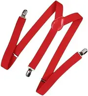 [MIHOTA] Braces for Men Trousers，Braces Colorful Suspender Adjustable Brace Clip-On Adjustable Unisex Men Women Pants Braces Straps Fully Elastic Y-Back Suspender Belt (Color : Brown1) (Color : Red1)