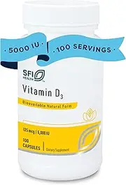 Klaire Labs Vitamin D3 5000 IU - High Potency 125 mcg, Hypoallergenic Bone + Immune Support (100 Capsules)