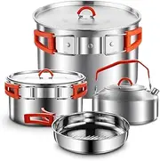 Camping Cookware Set,Camping Cooking Set,304 Stainless Steel Camping Pots and Pans Set,Camping Essentials with Kettle for Hiking Outdoor Cooking Picnics