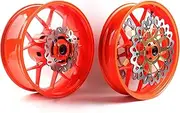 Neon Orange Front Rear Wheel Rim and Brake Disc Rotor Compatible with Honda CBR1000RR 2006-2016, Motorcycle Replacement Accessories Parts