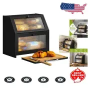 Sleek Black Bamboo Bread Box with Cutting Board - Spacious Storage Solution