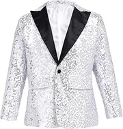 [Miutii] Kids Boys Sequin Jacket Suit One Button Tuxedo Blazer Prom Wedding Dinner Party Disco Costume