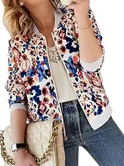 [ECOWISH] Womens Jackets Lightweight Zip Up Casual Inspired Bomber Jacket Leopard Coat Stand Collar Short Outwear Tops, Army