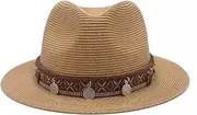 [SLEDEZ] Men's Summer Straw Hat Men's and Women's Beach Straw Hat Wide Brim Hat Travel Sun Hat