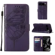 For Google Pixel 9 Pro Case, PU Leather Wallet Butterfly Cover, Dark Purple