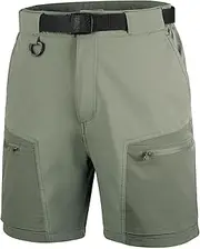 [FREE SOLDIER] Men's Cargo Hiking Shorts with Belt Lightweight Quick Dry Tactical Shorts with Pockets for Casual Work Golf (Mix fir Green 30W12L)