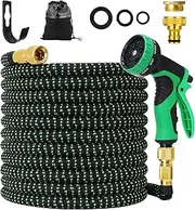 75FT Garden Hose - Thickened 3-Layer Latex, Expandable Garden Hose with 3/4 Inch and 1/2 Inch Faucet Fittings, 10 Function Nozzles, Suitable for Outdoor and Garden Irrigation (Black+Green)