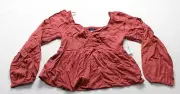 Old Navy Women's Long Sleeve Shirred Crepe Top AP2 Mauve Rose Medium NWT