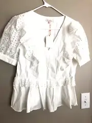 NWT SKIES ARE BLUE White Peasant Blouse Eyelet M