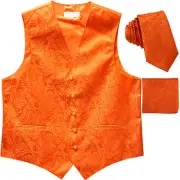 New Men's Formal Vest Tuxedo Waistcoat_necktie set paisley orange wedding prom
