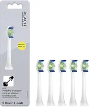 REACH SmileSonic Pro Essential Clean Replacement Toothbrush Brush Heads, Compatible with Philips Sonicare Click-On Power Toothbrushes, Replace-Me Bristles, 5 Count