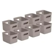 Superio 1.5 L Mini Ribbed Storage Bin- Plastic Storage Basket (Taupe, 8 Pack)