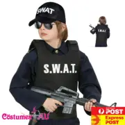 Boys SWAT Vest Hat Police Officer Costume Child Cops Kids Army Book Week Uniform