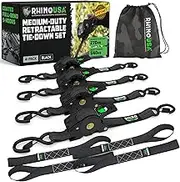 Retractable Ratchet Cable Ties (4-Pack) 540kg Guarantee Maximum Breaking Strength Including (4) Ultimate 2.5cm x 3m Automatic Retractable Cable Ties with Padded Handles, Black