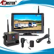 Wireless Solar Backup Camera Magnetic Base Rechargeable Battery 7" DVR Monitor