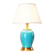 SOGA Ceramic Oval Table Lamp with Gold Metal Base Desk Lamp Blue