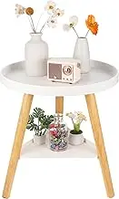 HOLIDYOYO Versatile Round Side Table Double Layer Accent Table End for Small Spaces Smooth Surface Elevated Edge