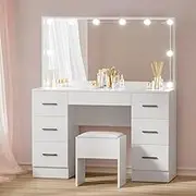 Dressing Table Set Stool 10 Led Bulbs White Makeup Vanity Furniture Bedroom
