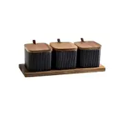3 Pack Ceramic Condiment Jar Spice Box, Container Seasoning Jars Set with Lids
