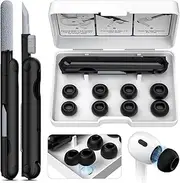 AirPods Pro 2nd Generation/1st Generation Earbuds (8 Earbud mounting Slots with Noise-canceling Holes and Built-in dust mesh), USB-C Charging Cradle, and Cleaning kit. 4 Pairs (XS/S/M/L), Black
