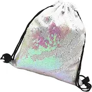 BESPORTBLE Sequin Drawstring Backpack Reversible Polyester Sackpack for Shopping Durable Stylish Gym String Bag Pink