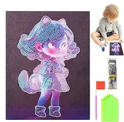 Yabauuop Rhinestone Painting Kit - Cartoon Gem Art for Kids - Rhinestone Art Painting Kit, Anime Girl Gem Art Kit, Luminous Princess Gem Painting