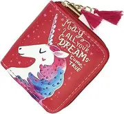 [LALADEFIEE] 1pc Cartoon Unicorn PU Zipper Wallet for Lightweight Short Wallet with Zipper Closure for Students Red Color Present for Teens and Women