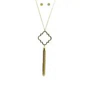 Gold Geometric Tassel Necklace & Earring Set