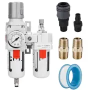 1/2" NPT Compressed Air Filter Regulator Lubricator with Gauge & Semi-Auto Drain
