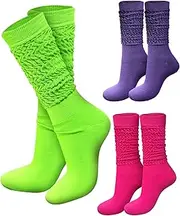 [WILLBASIC] Neon Slouch Scrunch Socks 3 Pairs Slouch Socks for Woman 80s Accessories for Women, Neon Women's Leg Warmers Heavy Soft Extra Long Scrunchy Socks, Neon, One Size