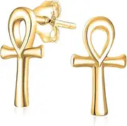 [Bling Jewelry] Egyptian Ankh Cross Religious Small Stud Earrings .925 Sterling Silver