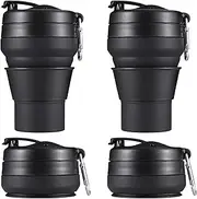 EASYXQ 2PACK Collapsible Coffee Cup, 20 OZ 600ml Silicone Folding Camping Mug, Leak Proof BPA Free Portable Sport Bottle with Lids for hiking, Microwave & Dishwasher Safe (Black)