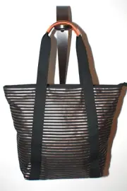 NEW BATH & BODY WORKS SPARKLE BLACK GOLD STRIPED CANVAS BAG TOTE